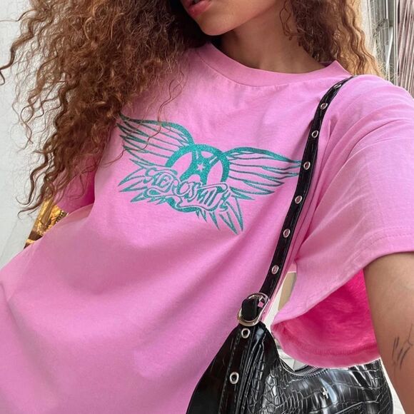 Aerosmith Oversized Tee Pink - Picture 1 of 4